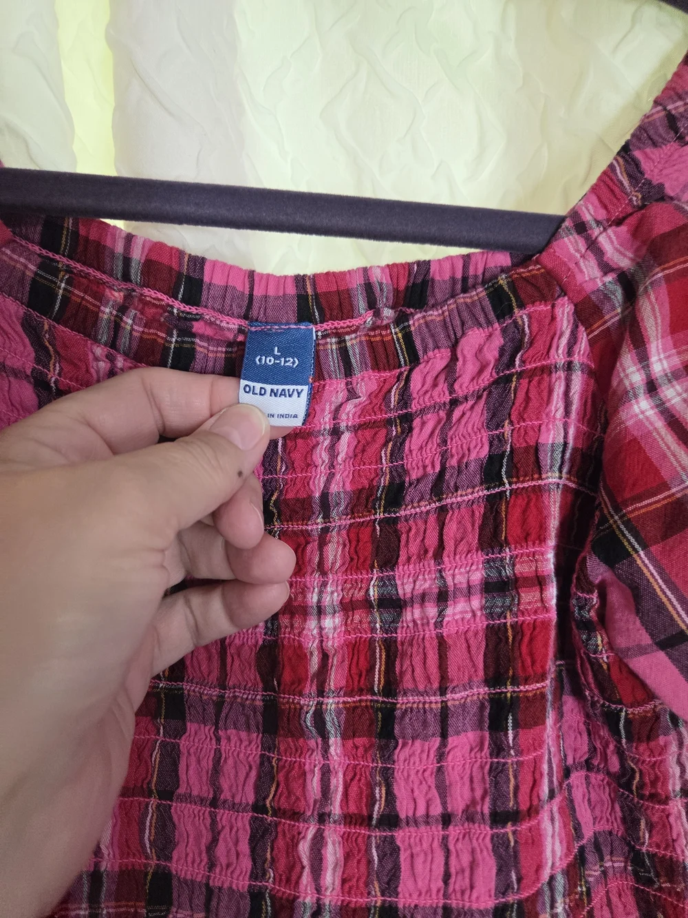 Old Navy Pink Plaid Puff-Sleeve Dress